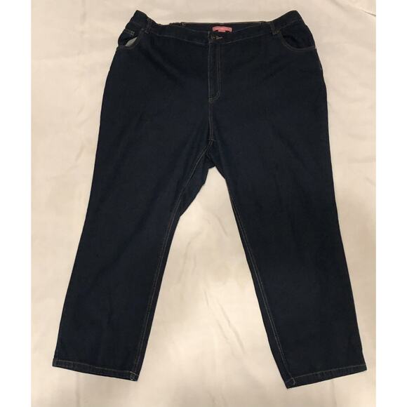 Woman Within Jeans Woman 22W Blue Denim 100% Cotton Stretch Elastic Waist Jeans - Picture 1 of 12